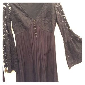 long sleeve lace accent mini dress